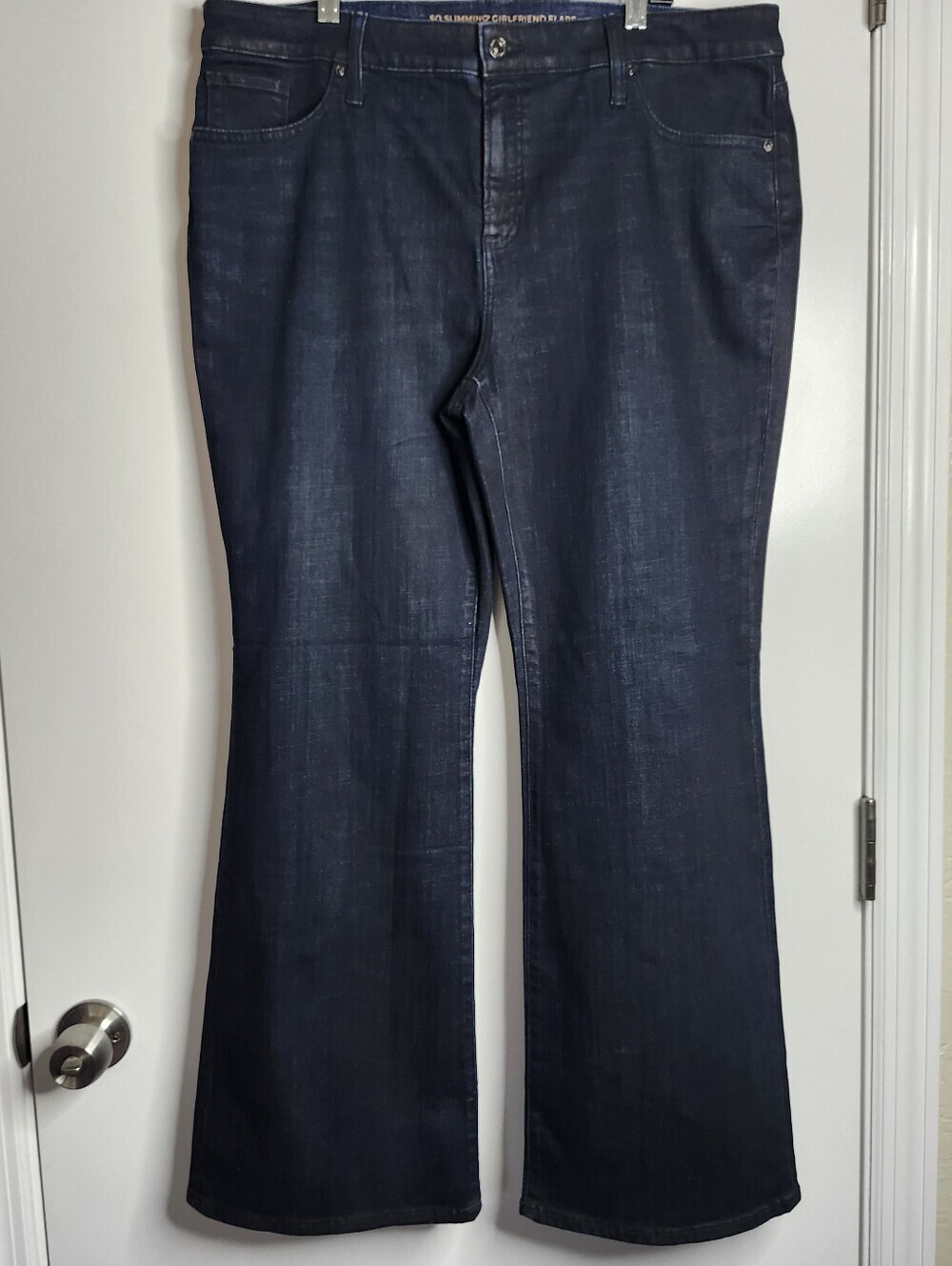 Chicos So Slimming Girlfriend Flare Dark Denim Jeans 14Petite Tummy Control Boho